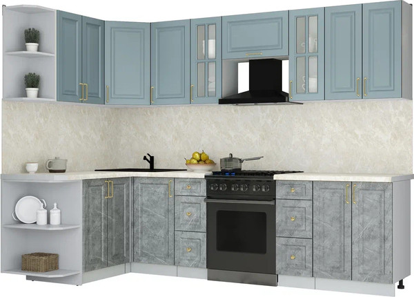 Изображение товара Кухонный гарнитур Интерлиния Мила Шато 1.5x2.8 LV (океан/керамика/опал светлый)