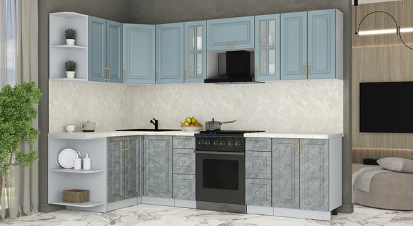 Изображение товара Кухонный гарнитур Интерлиния Мила Шато 1.5x2.8 LV (океан/керамика/опал светлый)