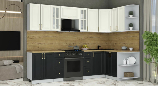 Изображение товара Кухонный гарнитур Интерлиния Мила Шато 1.5x2.8 PR (белый/черный/дуб бунратти)