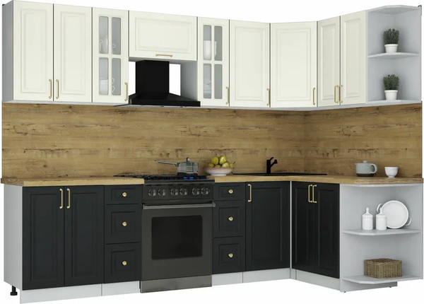Изображение товара Кухонный гарнитур Интерлиния Мила Шато 1.5x2.8 PR (белый/черный/дуб бунратти)