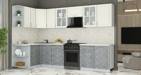 Изображение товара Кухонный гарнитур Интерлиния Мила Шато 1.5x3.1 LV (белый/керамика/опал светлый)