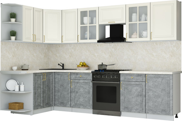 Изображение товара Кухонный гарнитур Интерлиния Мила Шато 1.5x3.1 LV (белый/керамика/опал светлый)