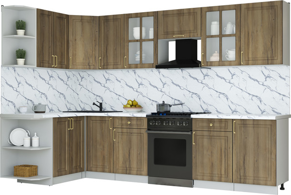 Изображение товара Кухонный гарнитур Интерлиния Мила Шато 1.5x3.1 LV (дуб вотан/дуб вотан/белый гранит)