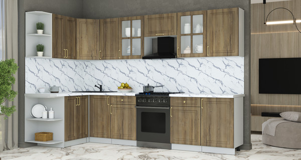 Изображение товара Кухонный гарнитур Интерлиния Мила Шато 1.5x3.1 LV (дуб вотан/дуб вотан/белый гранит)