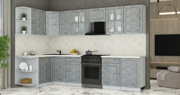 Изображение товара Кухонный гарнитур Интерлиния Мила Шато 1.5x3.1 LV (керамика/керамика/опал светлый)