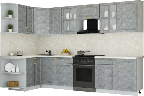 Изображение товара Кухонный гарнитур Интерлиния Мила Шато 1.5x3.1 LV (керамика/керамика/опал светлый)