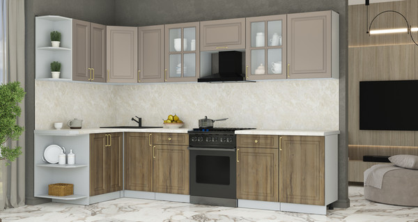 Изображение товара Кухонный гарнитур Интерлиния Мила Шато 1.5x3.1 LV (луна/дуб вотан/опал светлый)