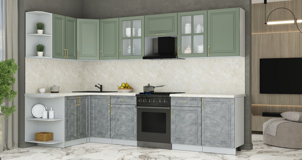 Изображение товара Кухонный гарнитур Интерлиния Мила Шато 1.5x3.1 LV (мята/керамика/опал светлый)