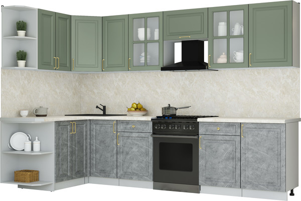 Изображение товара Кухонный гарнитур Интерлиния Мила Шато 1.5x3.1 LV (мята/керамика/опал светлый)
