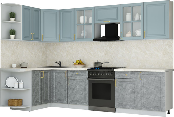 Изображение товара Кухонный гарнитур Интерлиния Мила Шато 1.5x3.1 LV (океан/керамика/опал светлый)