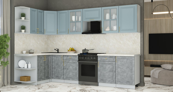 Изображение товара Кухонный гарнитур Интерлиния Мила Шато 1.5x3.1 LV (океан/керамика/опал светлый)