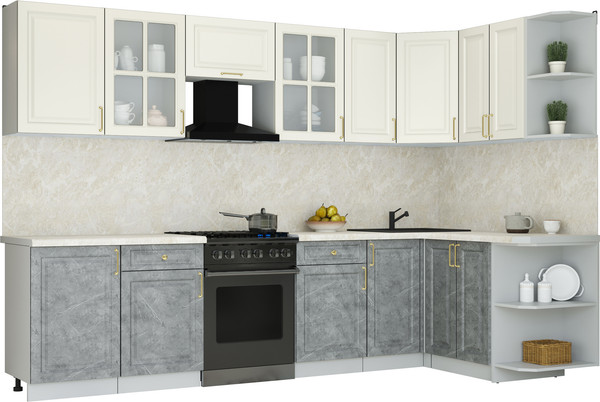 Изображение товара Кухонный гарнитур Интерлиния Мила Шато 1.5x3.1 PR (белый/керамика/опал светлый)