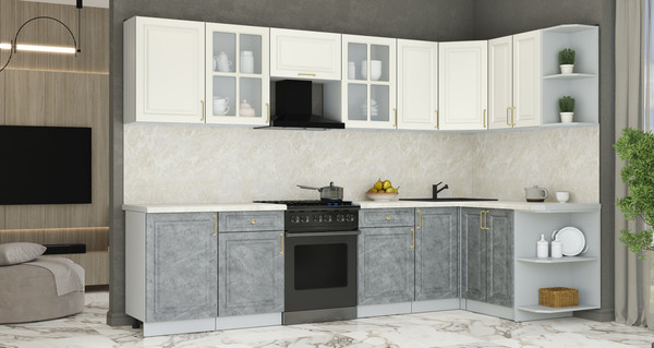 Изображение товара Кухонный гарнитур Интерлиния Мила Шато 1.5x3.1 PR (белый/керамика/опал светлый)