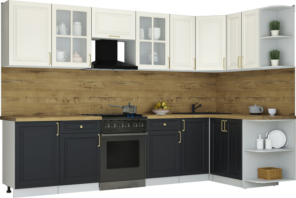 Изображение товара Кухонный гарнитур Интерлиния Мила Шато 1.5x3.1 PR (белый/черный/дуб бунратти)