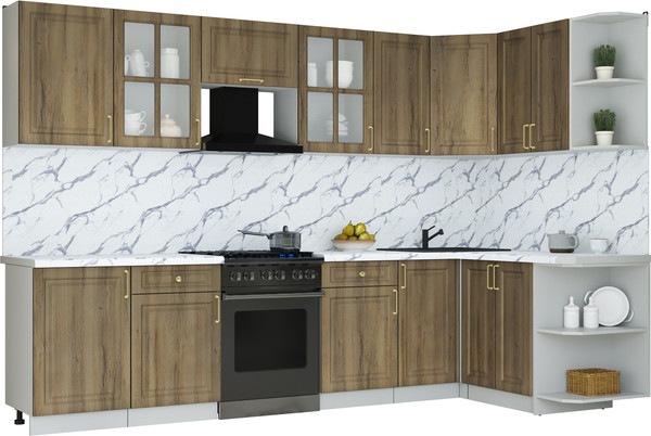 Изображение товара Кухонный гарнитур Интерлиния Мила Шато 1.5x3.1 PR (дуб вотан/дуб вотан/белый гранит)