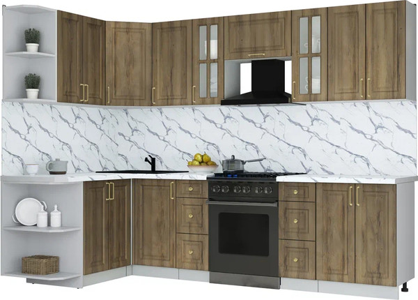 Изображение товара Кухонный гарнитур Интерлиния Мила Шато 1.5x2.8 LV (дуб вотан/дуб вотан/белый гранит)