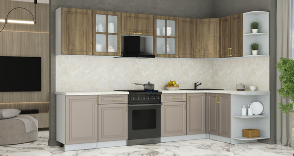 Изображение товара Кухонный гарнитур Интерлиния Мила Шато 1.5x3.1 PR (дуб вотан/луна/опал светлый)