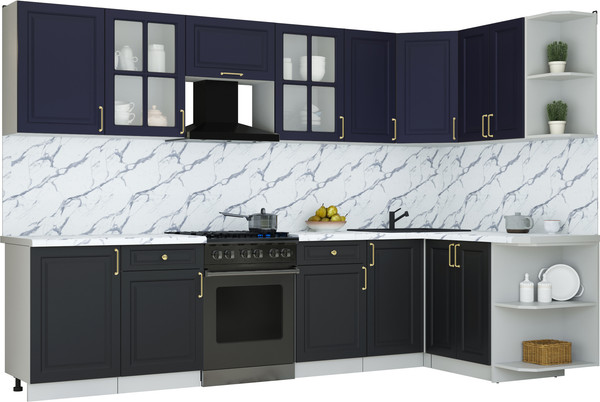 Изображение товара Кухонный гарнитур Интерлиния Мила Шато 1.5x3.1 PR (индиго/черный/белый гранит)