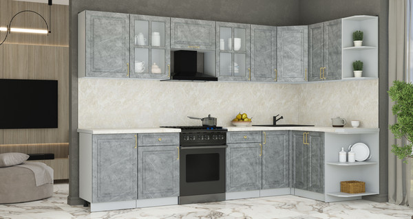 Изображение товара Кухонный гарнитур Интерлиния Мила Шато 1.5x3.1 PR (керамика/керамика/опал светлый)