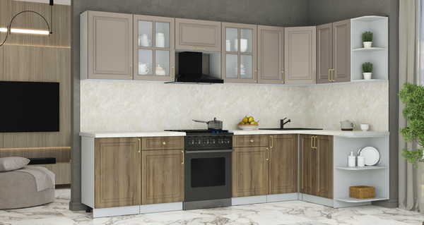 Изображение товара Кухонный гарнитур Интерлиния Мила Шато 1.5x3.1 PR (луна/дуб вотан/опал светлый)