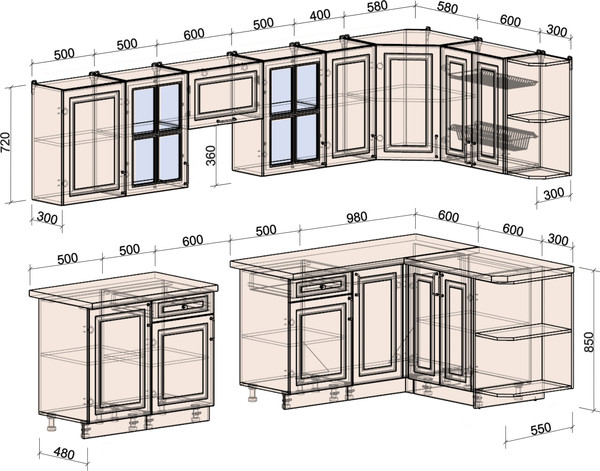 Изображение товара Кухонный гарнитур Интерлиния Мила Шато 1.5x3.1 PR (мята/керамика/опал светлый)