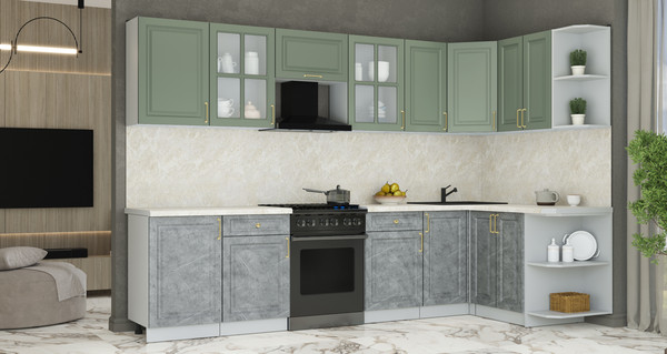 Изображение товара Кухонный гарнитур Интерлиния Мила Шато 1.5x3.1 PR (мята/керамика/опал светлый)