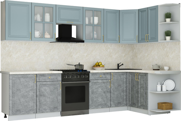 Изображение товара Кухонный гарнитур Интерлиния Мила Шато 1.5x3.1 PR (океан/керамика/опал светлый)