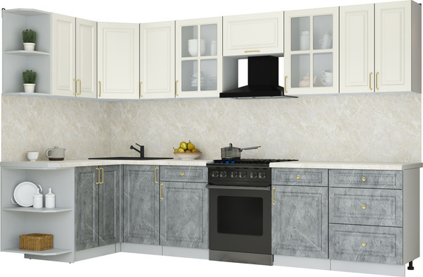 Изображение товара Кухонный гарнитур Интерлиния Мила Шато 1.5x3.2 LV (белый/керамика/опал светлый)