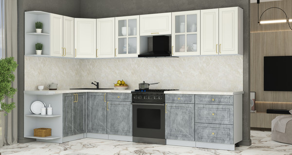 Изображение товара Кухонный гарнитур Интерлиния Мила Шато 1.5x3.2 LV (белый/керамика/опал светлый)