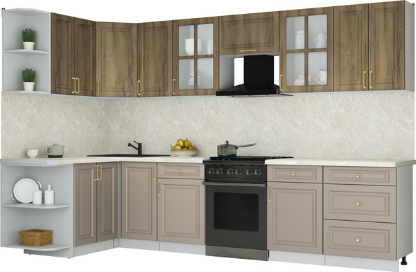 Изображение товара Кухонный гарнитур Интерлиния Мила Шато 1.5x3.2 LV (дуб вотан/луна/опал светлый)