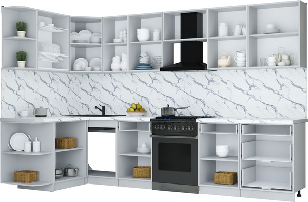 Изображение товара Кухонный гарнитур Интерлиния Мила Шато 1.5x3.2 LV (индиго/черный/белый гранит)