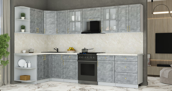 Изображение товара Кухонный гарнитур Интерлиния Мила Шато 1.5x3.2 LV (керамика/керамика/опал светлый)