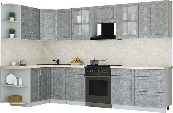 Изображение товара Кухонный гарнитур Интерлиния Мила Шато 1.5x3.2 LV (керамика/керамика/опал светлый)