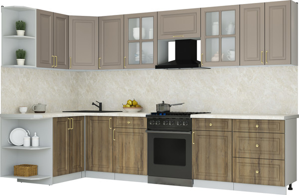 Изображение товара Кухонный гарнитур Интерлиния Мила Шато 1.5x3.2 LV (луна/дуб вотан/опал светлый)