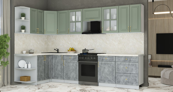 Изображение товара Кухонный гарнитур Интерлиния Мила Шато 1.5x3.2 LV (мята/керамика/опал светлый)