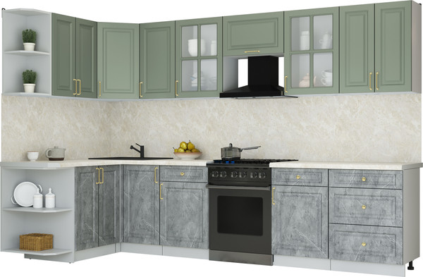 Изображение товара Кухонный гарнитур Интерлиния Мила Шато 1.5x3.2 LV (мята/керамика/опал светлый)