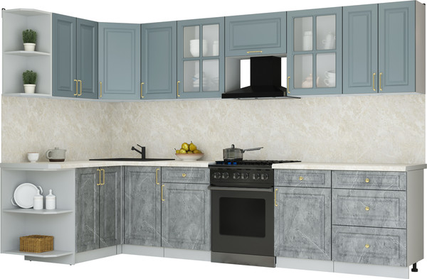 Изображение товара Кухонный гарнитур Интерлиния Мила Шато 1.5x3.2 LV (океан/керамика/опал светлый)