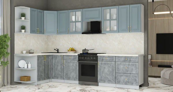 Изображение товара Кухонный гарнитур Интерлиния Мила Шато 1.5x3.2 LV (океан/керамика/опал светлый)