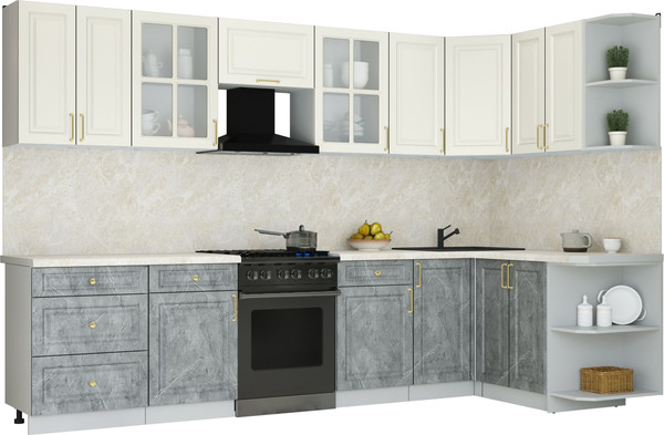 Изображение товара Кухонный гарнитур Интерлиния Мила Шато 1.5x3.2 PR (белый/керамика/опал светлый)