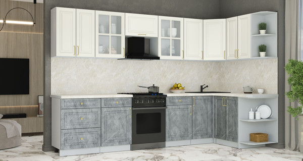 Изображение товара Кухонный гарнитур Интерлиния Мила Шато 1.5x3.2 PR (белый/керамика/опал светлый)