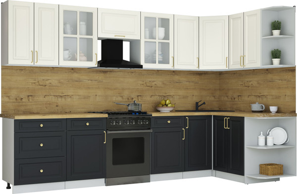 Изображение товара Кухонный гарнитур Интерлиния Мила Шато 1.5x3.2 PR (белый/черный/дуб бунратти)