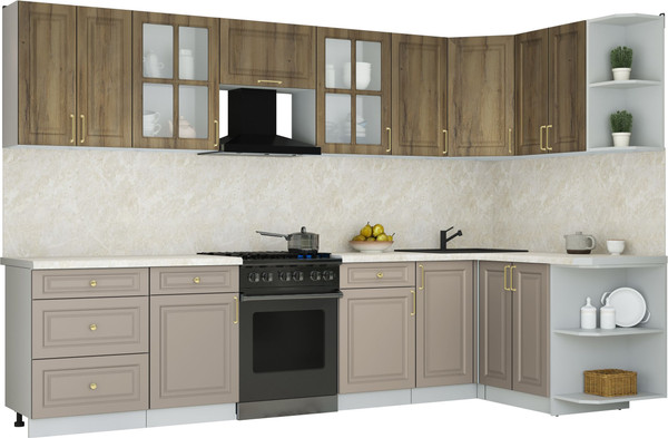 Изображение товара Кухонный гарнитур Интерлиния Мила Шато 1.5x3.2 PR (дуб вотан/луна/опал светлый)