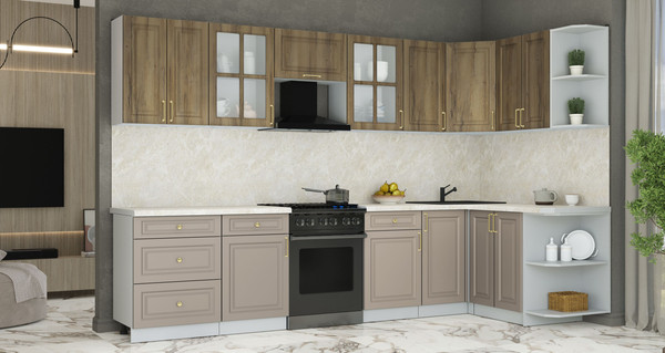 Изображение товара Кухонный гарнитур Интерлиния Мила Шато 1.5x3.2 PR (дуб вотан/луна/опал светлый)