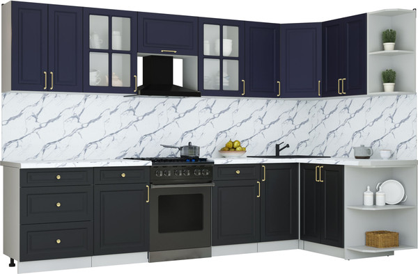 Изображение товара Кухонный гарнитур Интерлиния Мила Шато 1.5x3.2 PR (индиго/черный/белый гранит)