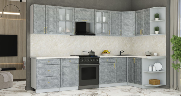 Изображение товара Кухонный гарнитур Интерлиния Мила Шато 1.5x3.2 PR (керамика/керамика/опал светлый)