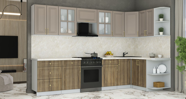 Изображение товара Кухонный гарнитур Интерлиния Мила Шато 1.5x3.2 PR (луна/дуб вотан/опал светлый)