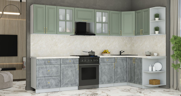 Изображение товара Кухонный гарнитур Интерлиния Мила Шато 1.5x3.2 PR (мята/керамика/опал светлый)