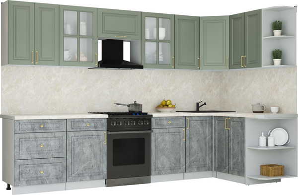 Изображение товара Кухонный гарнитур Интерлиния Мила Шато 1.5x3.2 PR (мята/керамика/опал светлый)