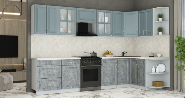 Изображение товара Кухонный гарнитур Интерлиния Мила Шато 1.5x3.2 PR (океан/керамика/опал светлый)