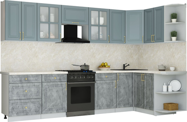 Изображение товара Кухонный гарнитур Интерлиния Мила Шато 1.5x3.2 PR (океан/керамика/опал светлый)